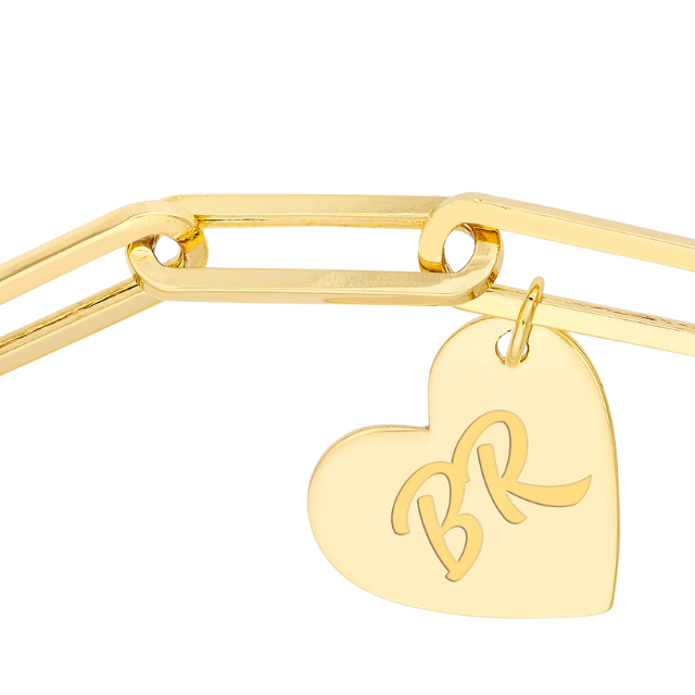 Paperclip Chain Heart Bracelet - 14k yellow gold