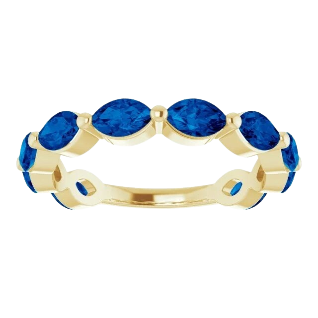 2.7 ctw Marquise Lab Grown Blue Sapphire Band - 14k yellow gold