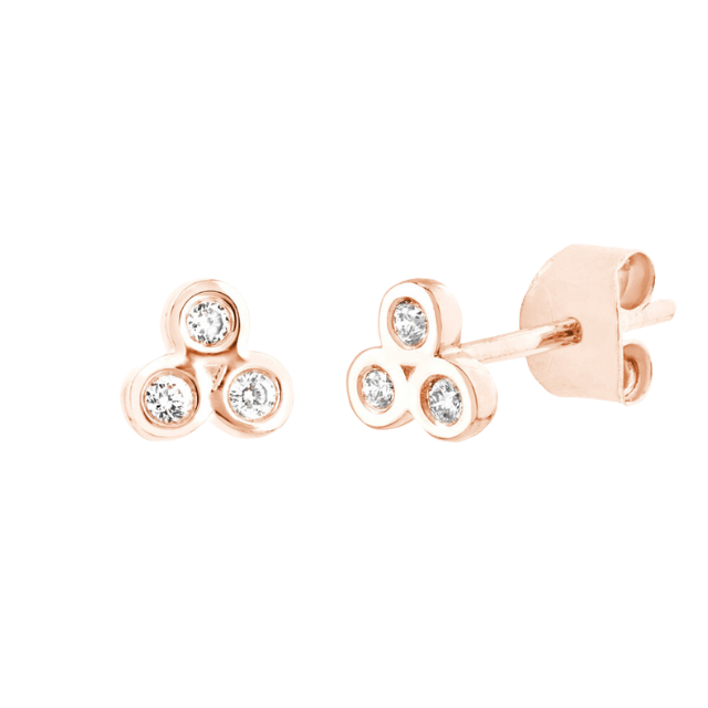Diamond Trinity Earrings - 14k rose gold