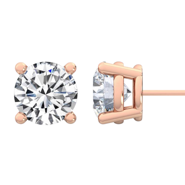 Four-Prong Lab Grown Diamond Earrings - 14k rose gold