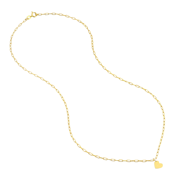 Heart Charm Paperclip Necklace - 14k yellow gold
