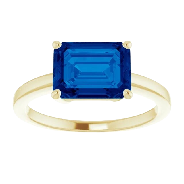 3 ct Lab Grown Blue Sapphire Candy Ring - 14k yellow gold