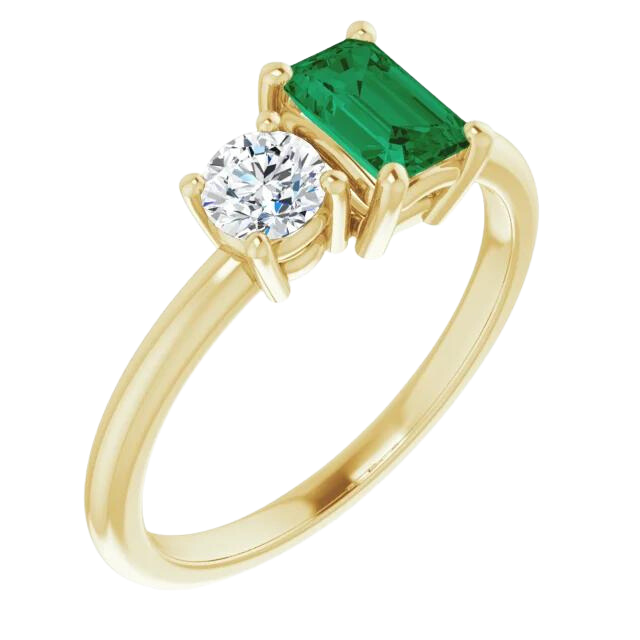 Lab Grown Emerald Lily Ring - 14k yellow gold