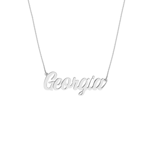 Script Nameplate Necklace - 14k white gold