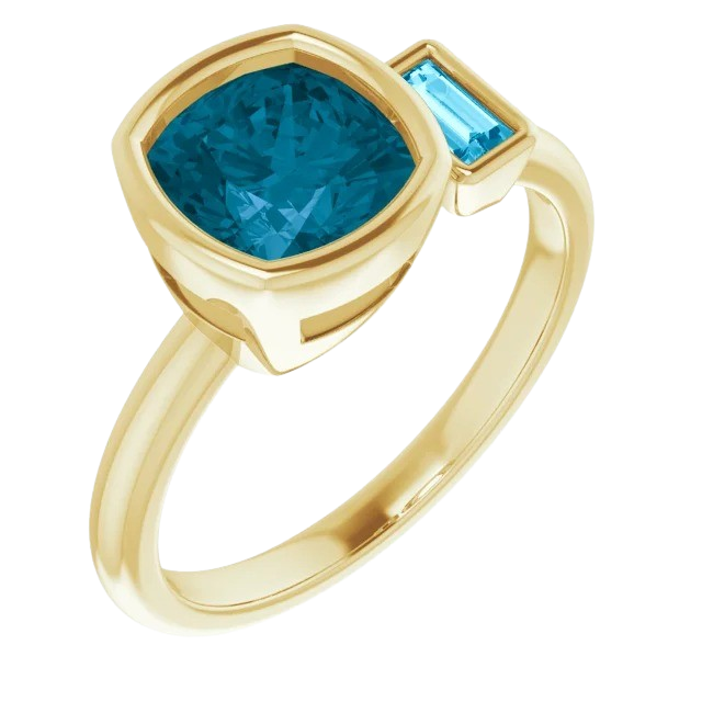 1.75 ct Blue Topaz and Aquamarine Hudson Ring - 14k yellow gold