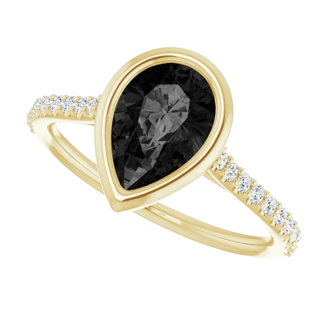 Onyx and Lab Grown Diamond Amy Ring - 14k yellow gold