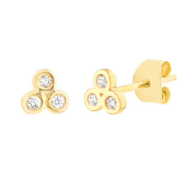 Diamond Trinity Earrings - 14k yellow gold
