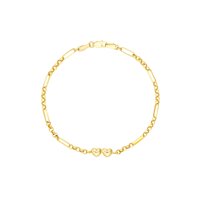 Puffy Heart Paperclip Bracelet - 14k yellow gold
