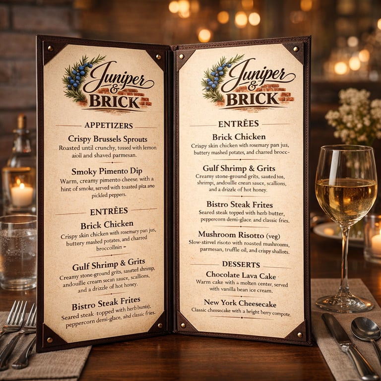 Juniper & Brick Menu