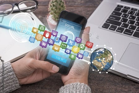 Image showing a mobile phone and social media icons