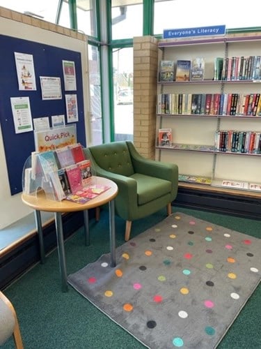 South Benfleet Library's Literacy Area Chair and Bookcase