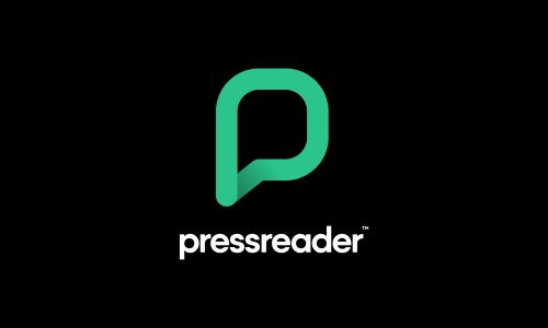 Pressreader logo, green on  a lack background