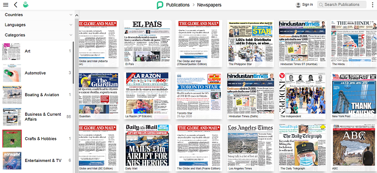 Screen image of PressReader newspapers