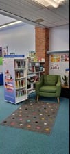 Laindon Library's Literacy area Chair and Bookcase