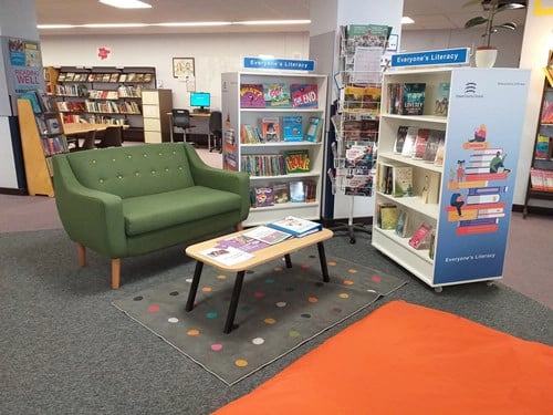 Waltham Abbey Library's Literacy Area Chair and bookcase
