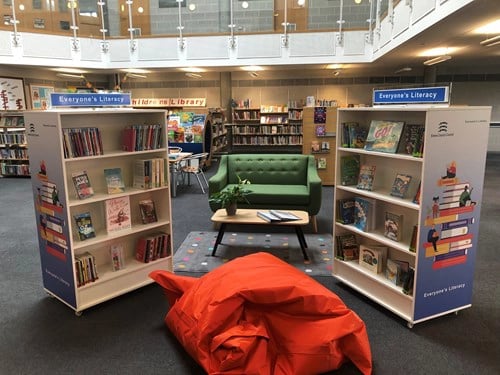 West Clacton Library's Literacy Area Sofa and Bookcases