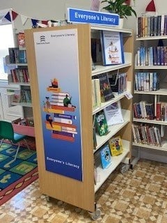 Southminster Library's Literacy Area Bookcase and chairs