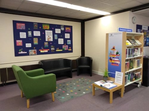 South Woodham Ferrers Library's Literacy Area Sofa and bookcase