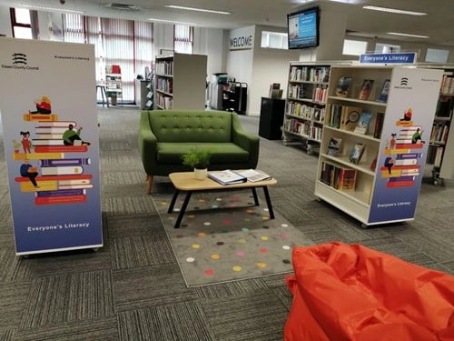 Basildon Litarcy Area sofa with bookshelves