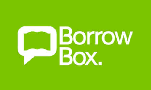 Borrowbox logo, white on a bright green background