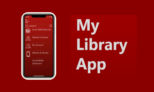 My Library app logo, wite on a red background
