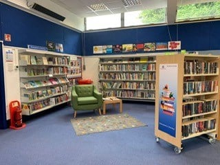 Galleywood Library's Literacy area chair and bookshelves