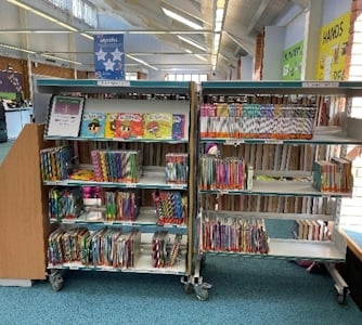 Learner and older reader picture books on shelf