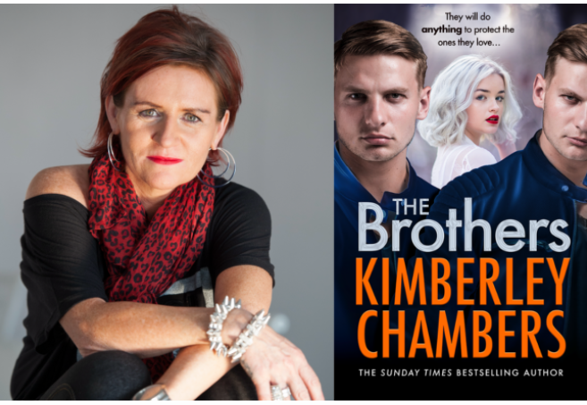 Essex Book Festival  2025 event poster of author Kimberley Chambers and the front cover of  book Family Ties