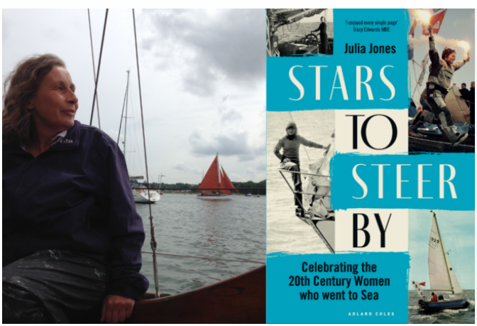 Essex Book Festival  2025 event poster of author Julia Jones and the front cover of  book  Stars to Steer By