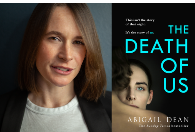 Essex Book Festival  2025 event poster of author Abigail Dean and the front cover of  book The Death of us 