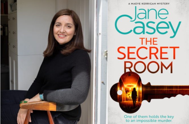 Essex Book Festival  2025 event poster of author Jane Casey and the front cover of  book The Secret Room