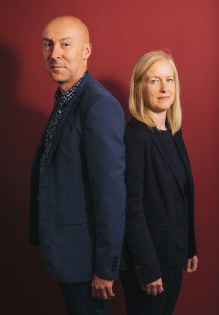  image of  author Ambrose Parry standing back to back