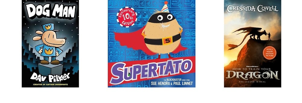 Book jacket images of Dogman, Supertato and How To Train Your Dragon