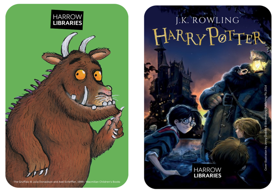New library cards with images of The Gruffalo and Harry Potter