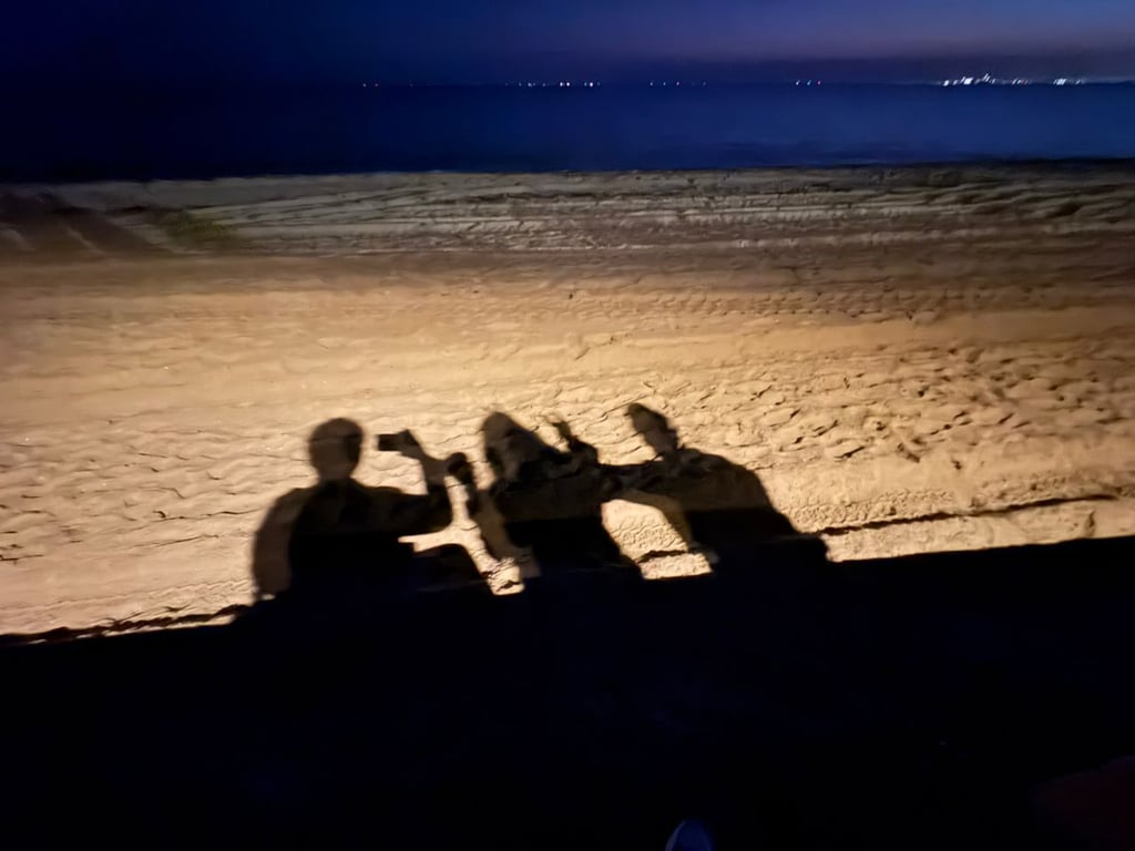 The shadows of three people posing