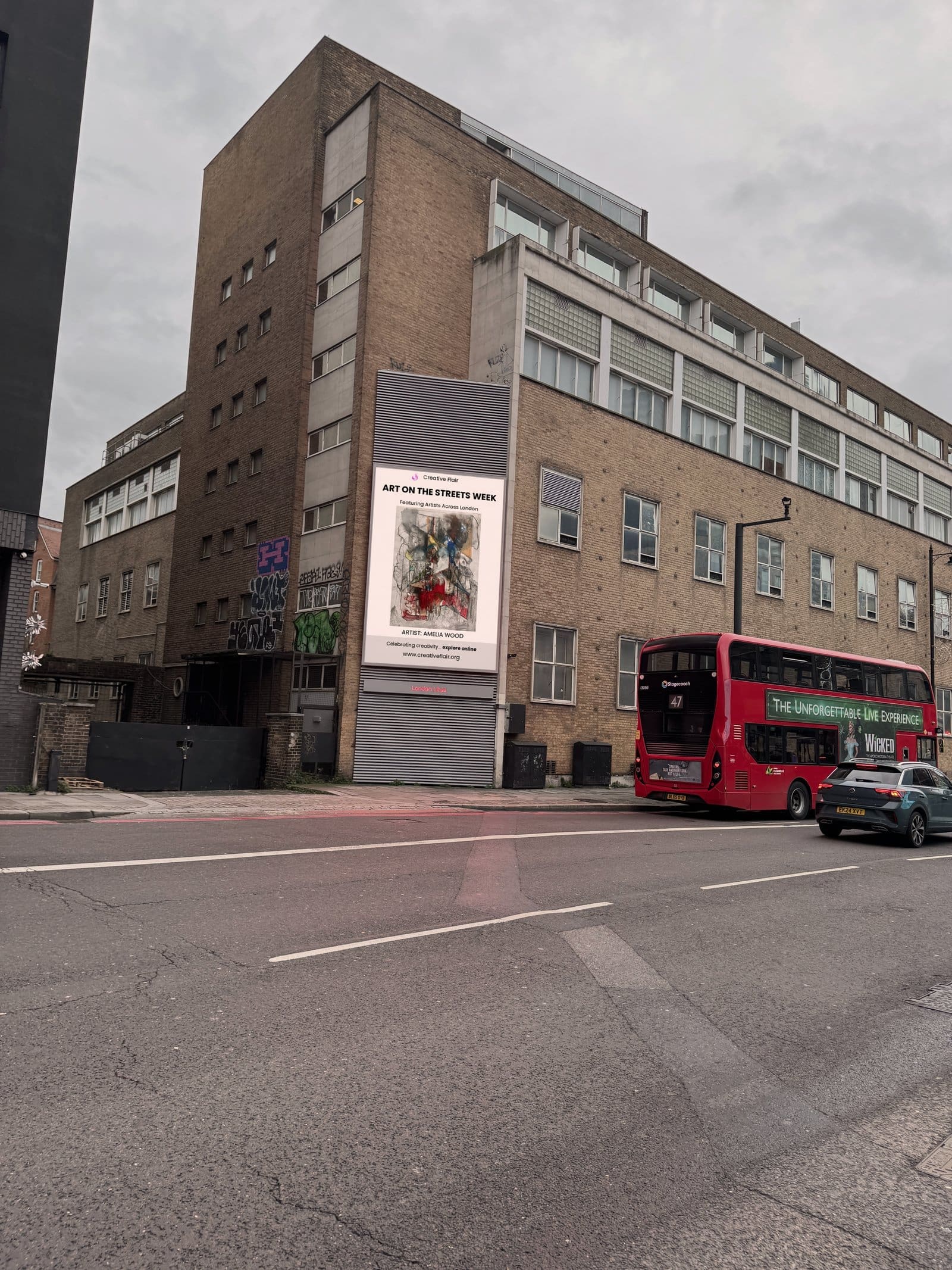 Amelia Wood City Chimneys on a London billboard - Art On The Streets public art billboard programme