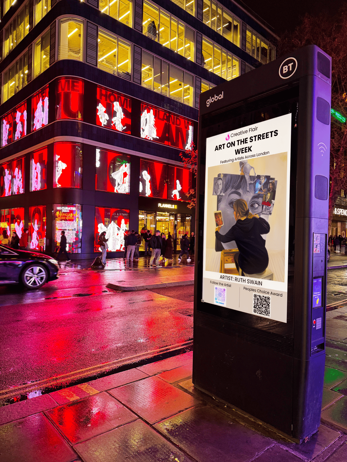 Artist work on a London billboard