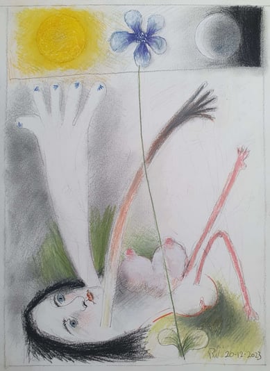 12 Sun, Blue Flower and Moon 20-Dec-2023