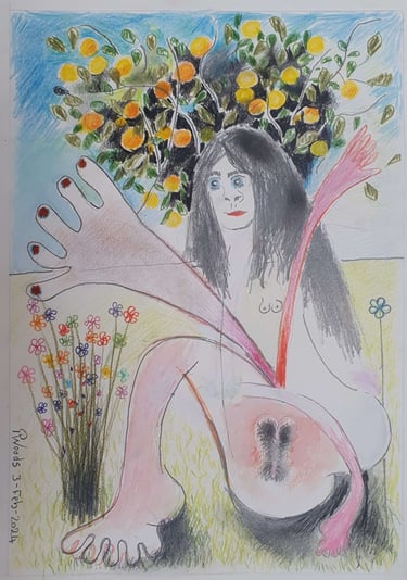 23 Figure with Orange Tree and Flowers 3-Feb-2024