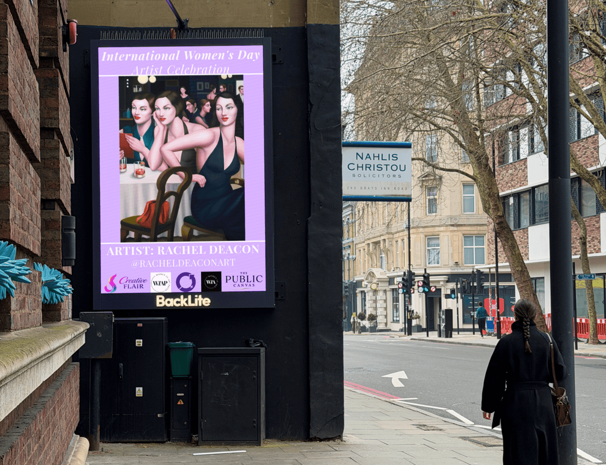 Artist work on a London billboard