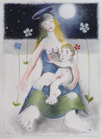 6 Mother and Cild with flowers at Night. REMOVED FROM BINDER