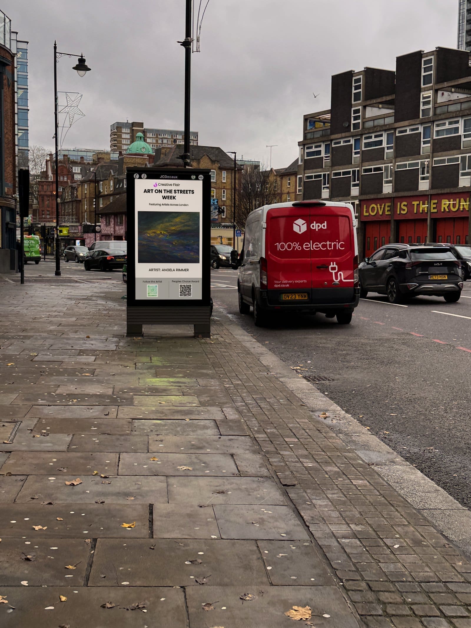 Angela Rimmer Golden Hour II artwork displayed on London billboard - The Public Canvas artist billboard programme Art On The Streets