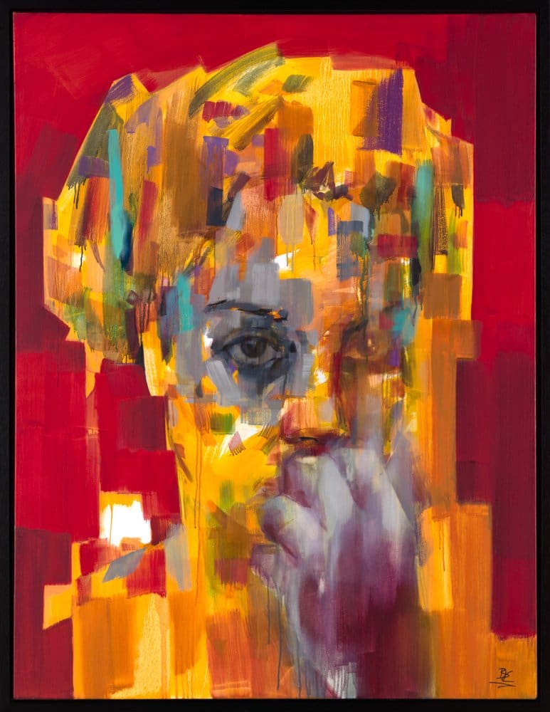 Brad Kenny Unforgettable Gaze expressionist portrait painting displayed on London billboard - Art On The Streets artist billboard