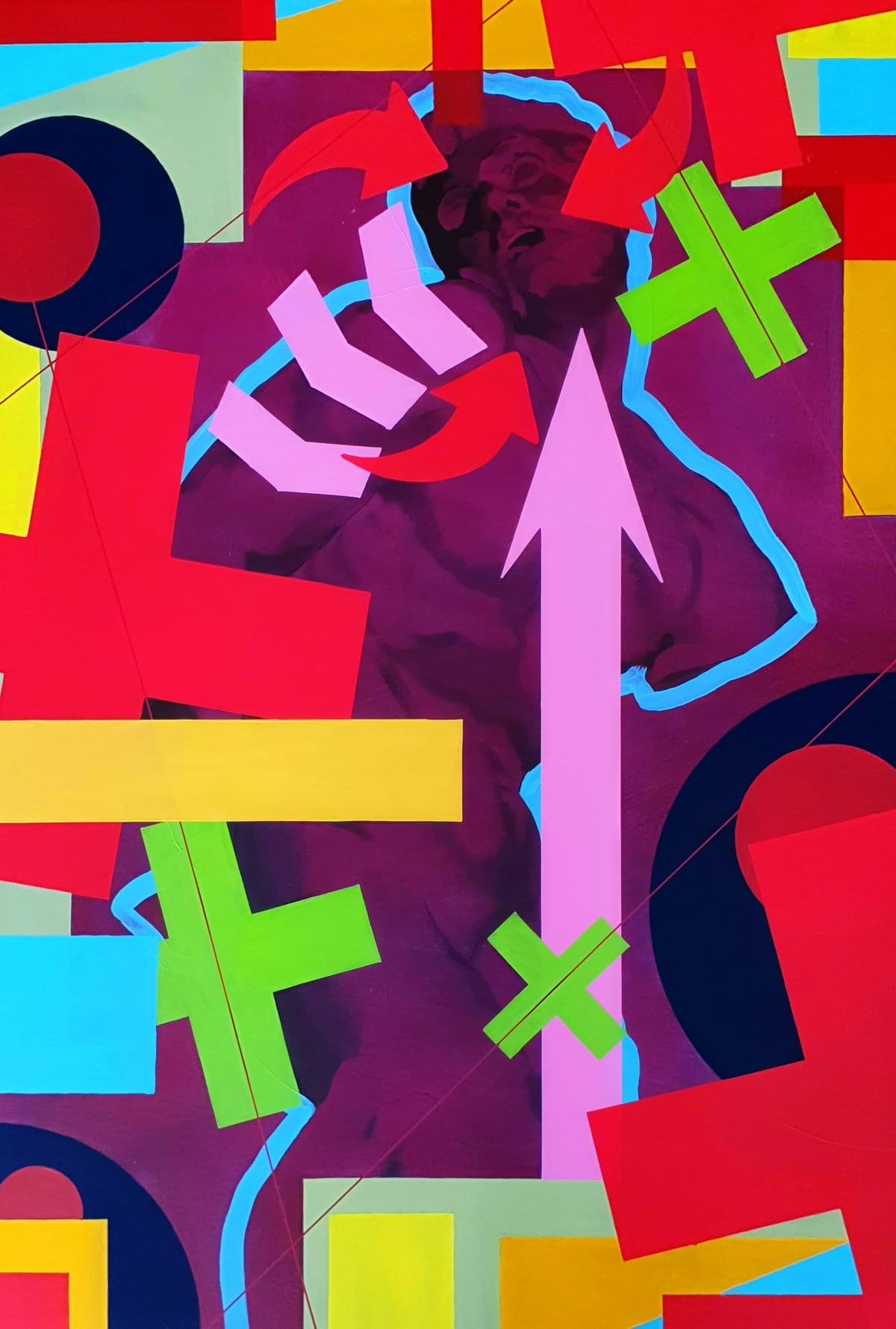 Robert Walker bold geometric abstraction artwork arrows and movement on London Art Fair billboard - Art On The Streets artist billboard exhibition featuring contemporary abstract art