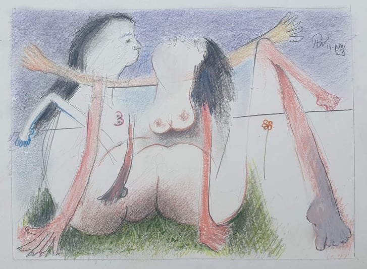 10 Two Lovers Seated on Grass with Orange Flower REMOVED FROM BINDER