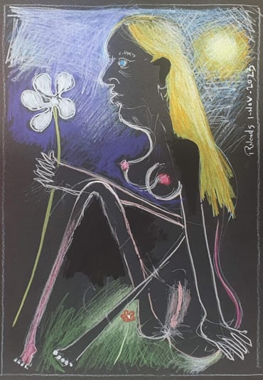 36 Seated Woman with Yellow Hair and White flower of Peace