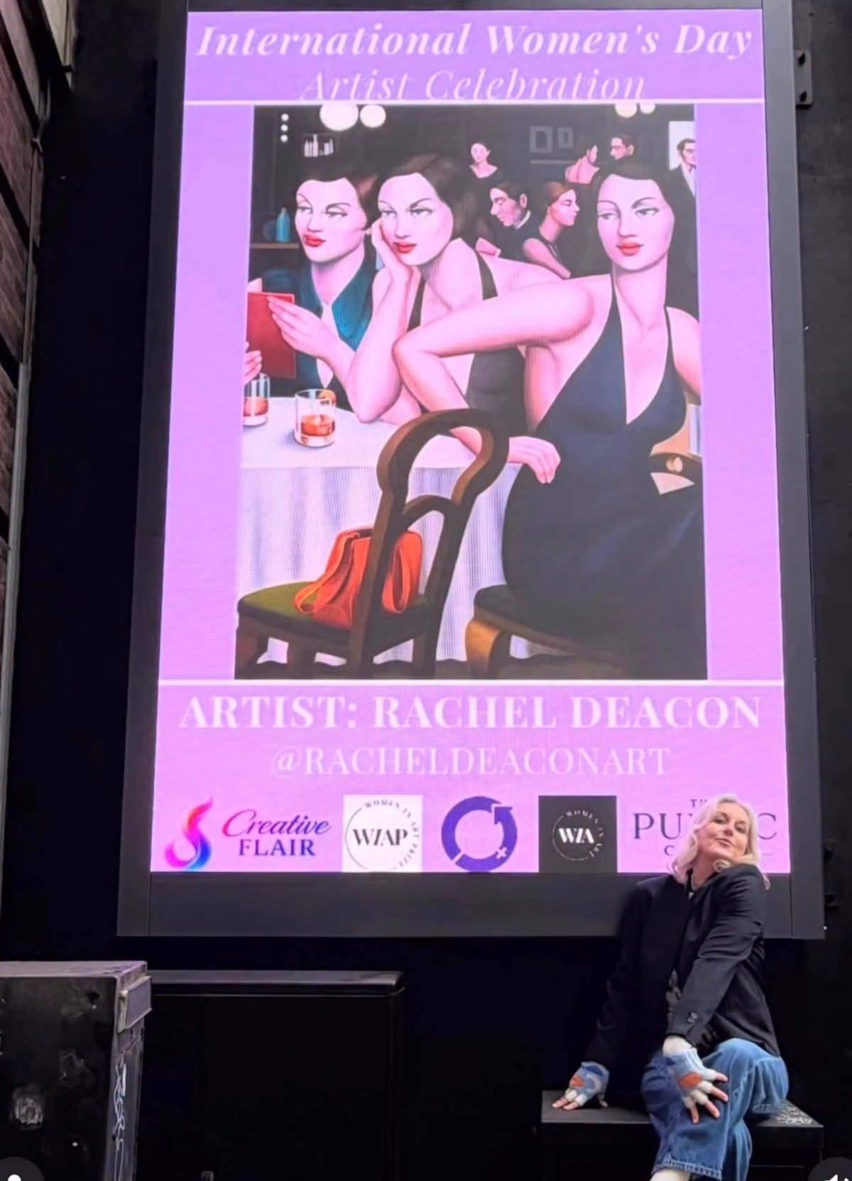 Rachel Deacon's artwork displayed on a digital billboard at King's Cross, London
