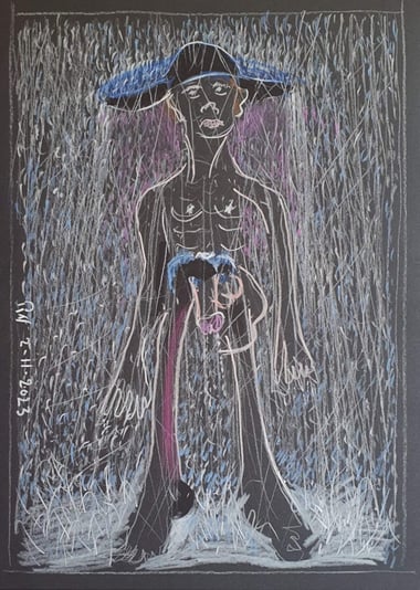 37 Nude Man in the Rain with Floppy Hat