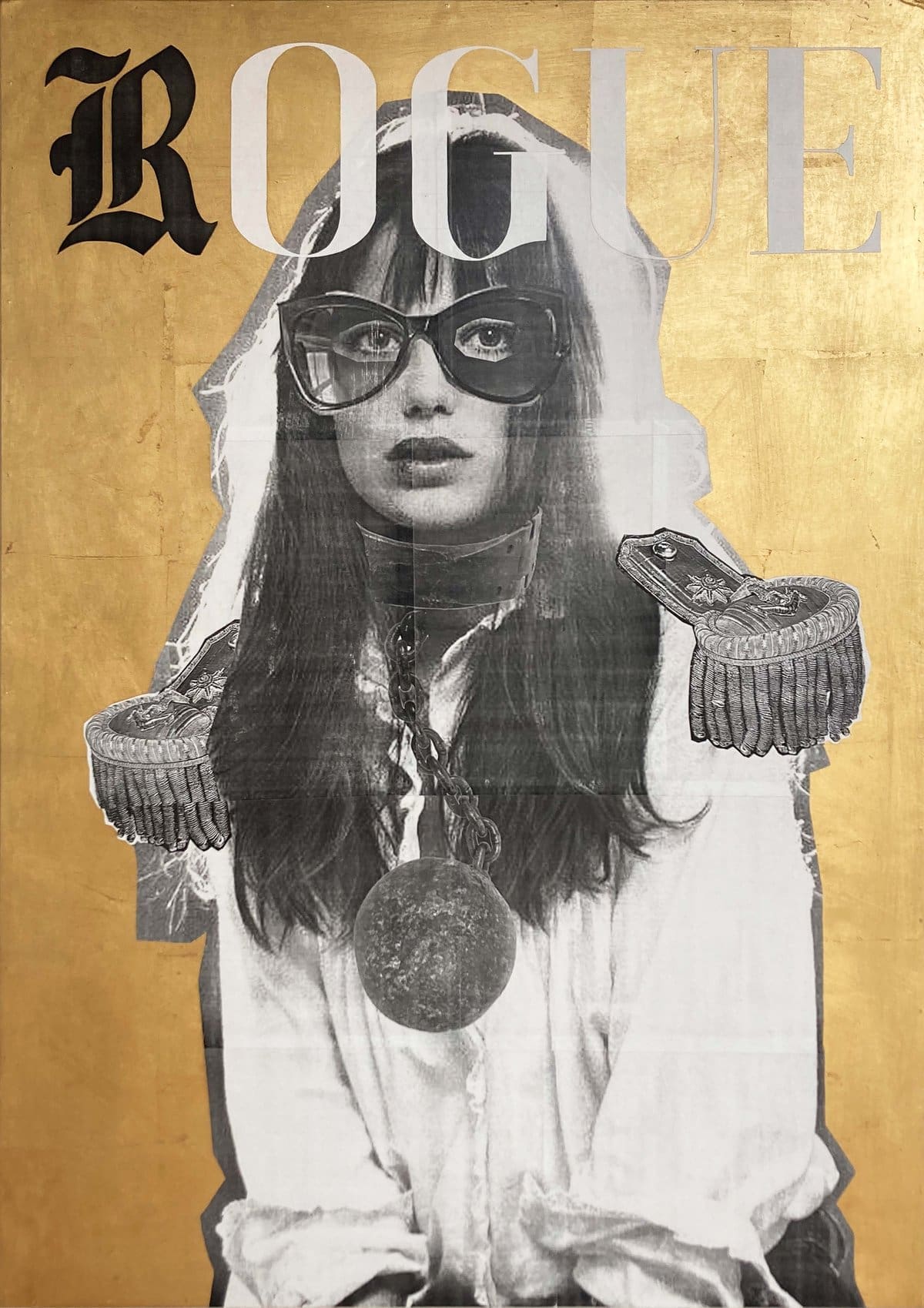 Matt Youth gold-leaf collage artwork fashion meets fine art on London Art Fair billboard - Art On The Streets artist billboard exhibition Essex Road digital screen