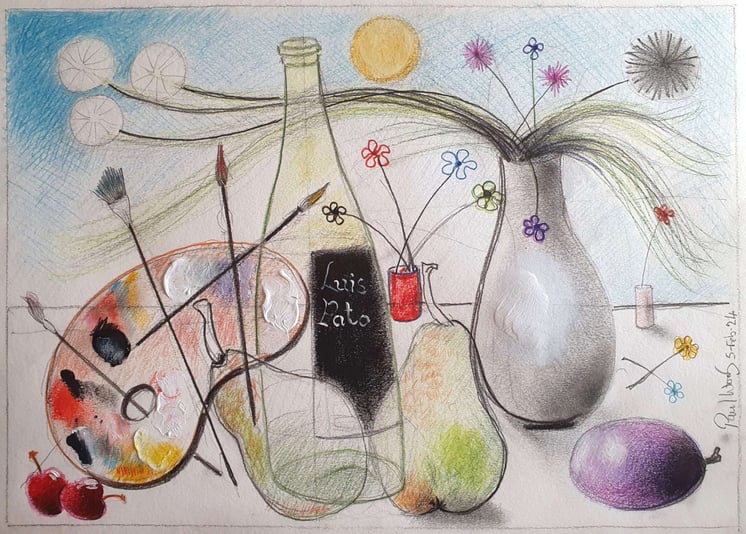 24 Artist Pallet, Vases of Flowers, Fruit and Luis Pato Wine. REMOVED FROM BINDER